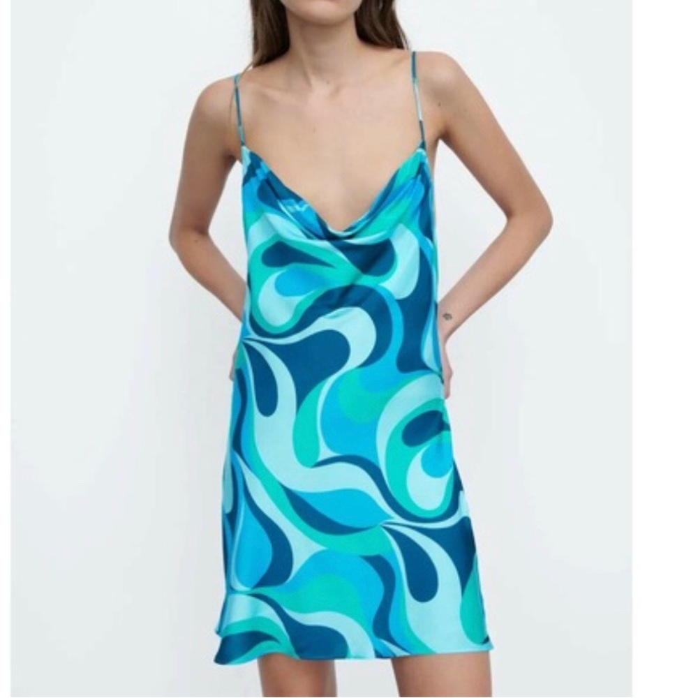 Blue cowell neck zara dress